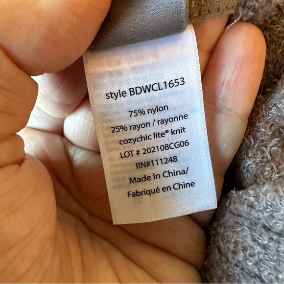 Barefoot Dreams Wrap Turtleneck CozyChic Wide-Rib Poncho OS in driftwood - Picture 10 of 11